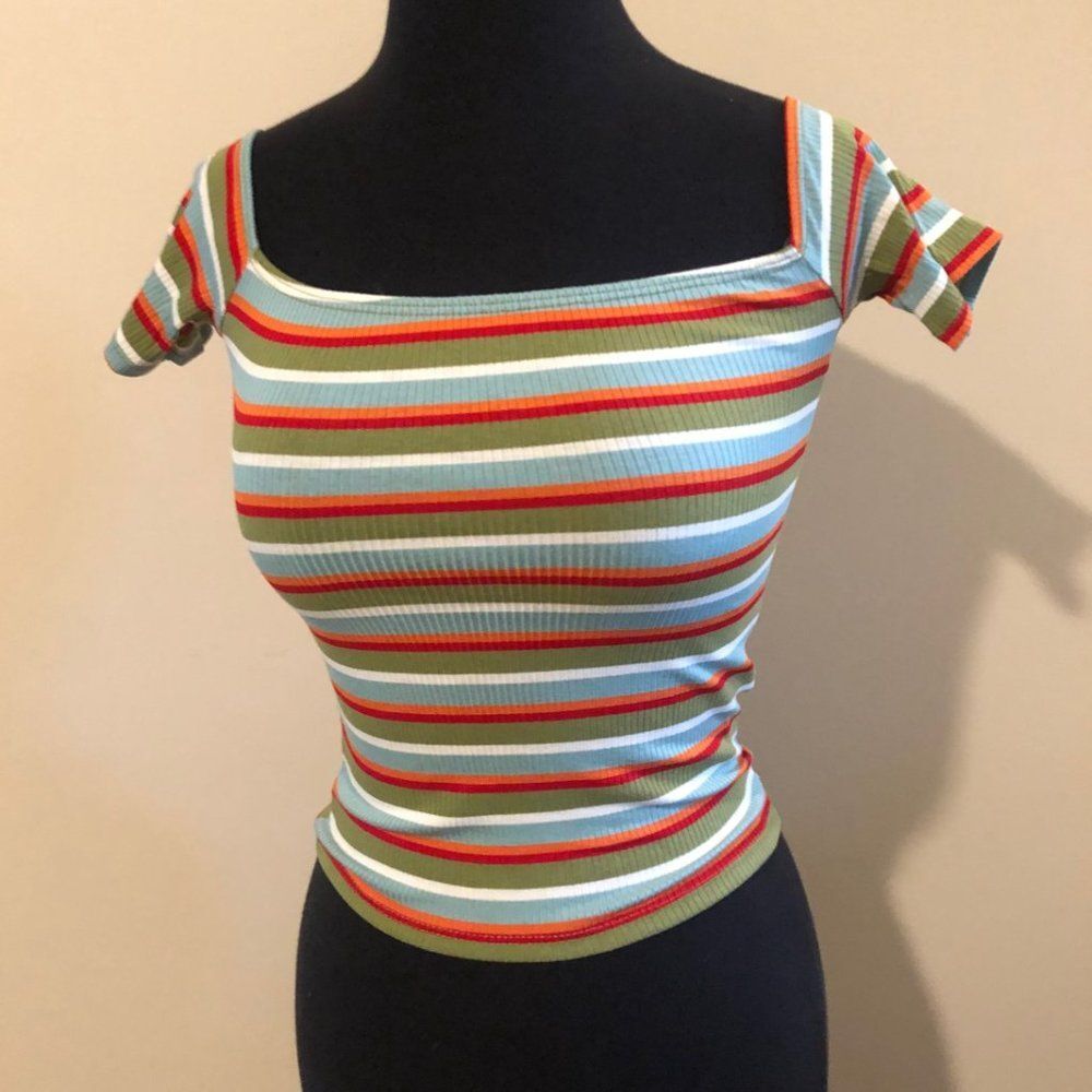 Wasabi & Mint  Green Stripped Crop Top  5160  Small  NWT Boutique